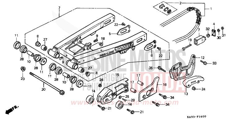 REAR FORK/DRIVE CHAIN (1) for CR125R FLASH RED (R119) from 1984