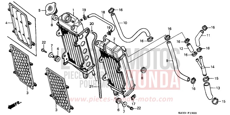 RADIATOR (1) for CR125R FLASH RED (R119) from 1984