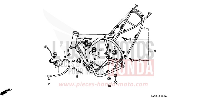 FRAME BODY/IGNITION COIL (1) for CR125R FLASH RED (R119) from 1984