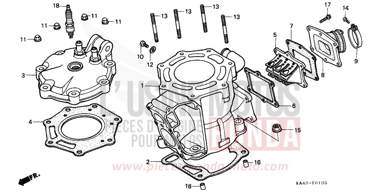 CYLINDER/CYLINDER HEAD (1) for CR250R FLASH RED (R119) from 1984