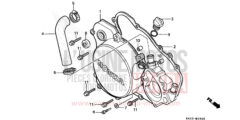 RIGHT CRANKCASE COVER (1) for CR125R FLASH RED (R119) from 1985