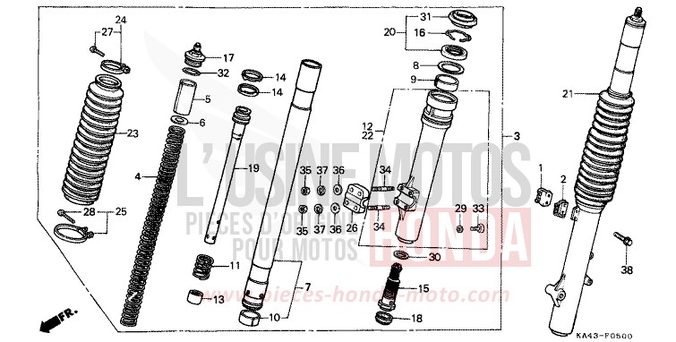 FRONT FORK (1) for CR250R FLASH RED (R119) from 1984