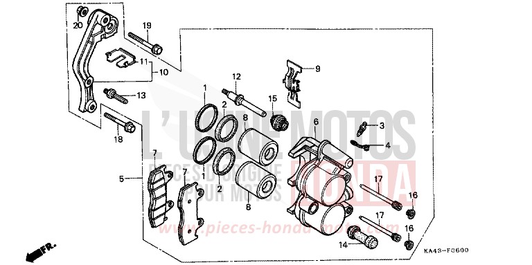 FRONT BRAKE CALIPER (1) for CR250R FLASH RED (R119) from 1984