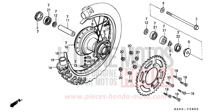 REAR WHEEL (1) for CR250R FLASH RED (R119) from 1984