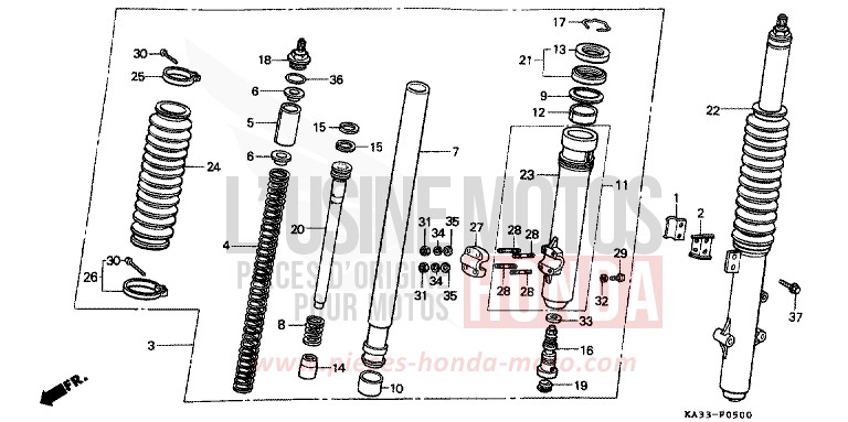 FRONT FORK (1) for CR125R FLASH RED (R119) from 1985