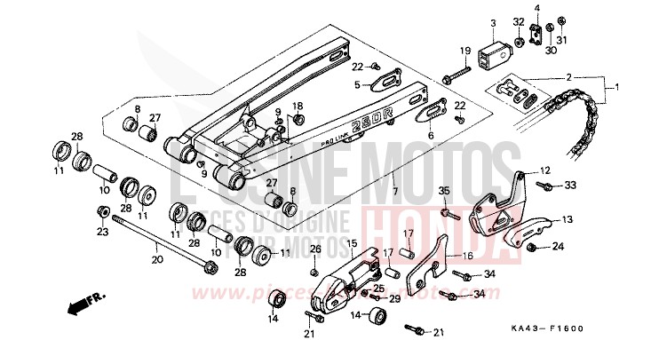 REAR FORK/DRIVE CHAIN (1) for CR250R FLASH RED (R119) from 1984