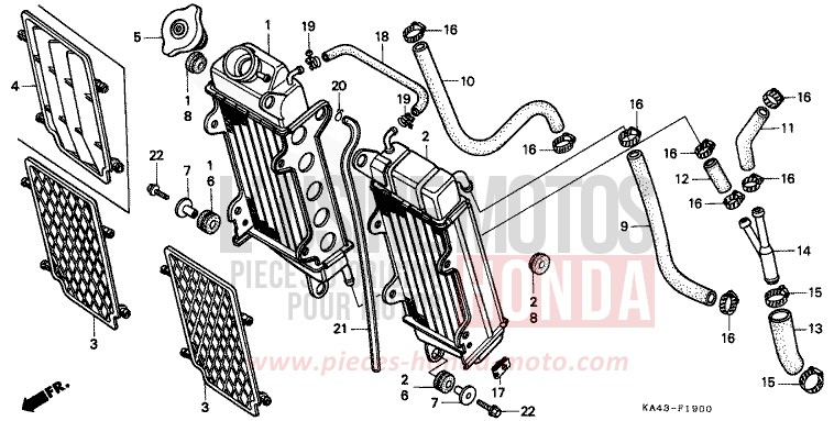 RADIATOR (1) for CR250R FLASH RED (R119) from 1984