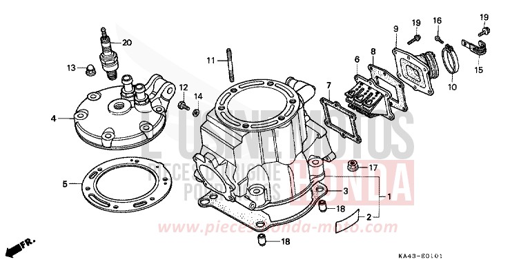 CYLINDER/CYLINDER HEAD (2) for CR250R FLASH RED (R119) from 1985
