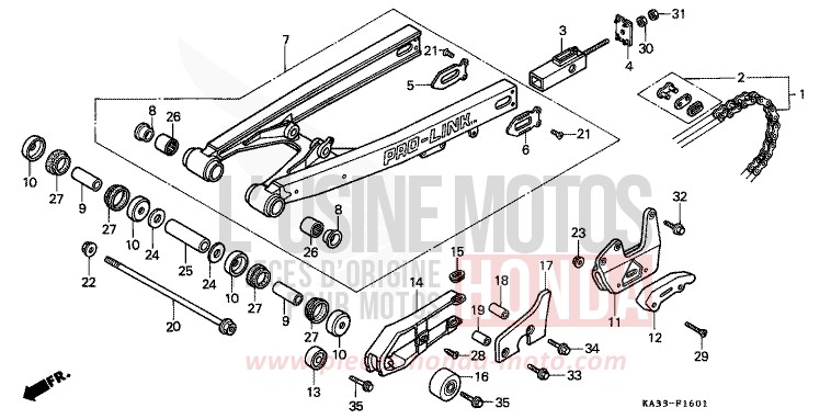 REAR FORK/DRIVE CHAIN (2) for CR125R FLASH RED (R119) from 1985