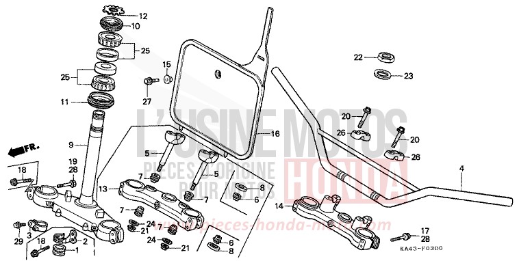 HANDLE PIPE/TOP BRIDGE/ STEERING STEM for CR250R FLASH RED (R119) from 1985