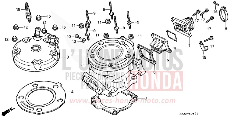 CYLINDER/CYLINDER HEAD (2) for CR125R FLASH RED (R119) from 1986