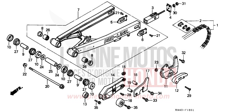 REAR FORK/DRIVE CHAIN (2) for CR250R FLASH RED (R119) from 1985