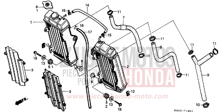 RADIATOR (2) for CR250R FLASH RED (R119) from 1985