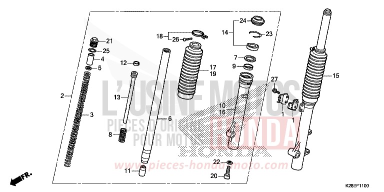 FRONT FORK for CRF125FB EXTREME RED (R292) from 2024