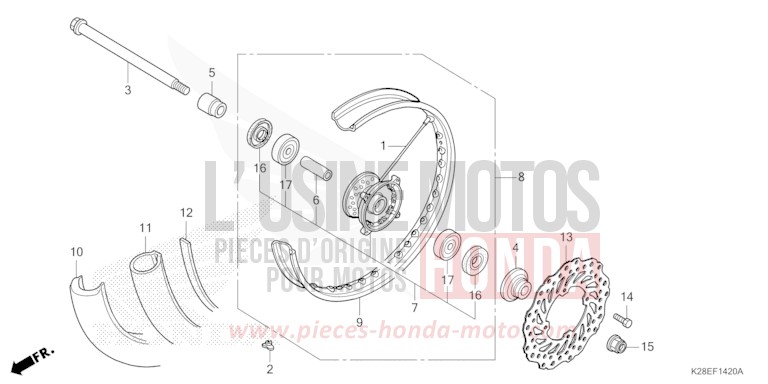 FRONT WHEEL for CRF125FB EXTREME RED (R292) from 2024