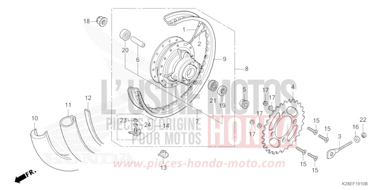 REAR WHEEL for CRF125FB EXTREME RED (R292) from 2024