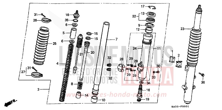 FRONT FORK (2) for CR125R FLASH RED (R119) from 1986