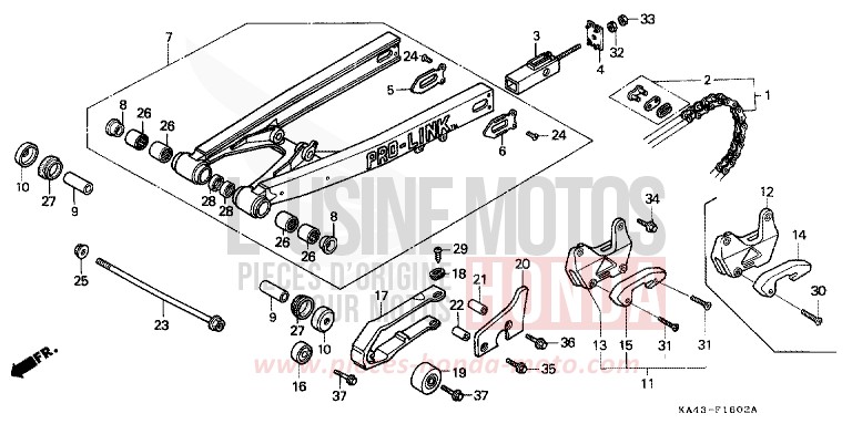 REAR FORK/DRIVE CHAIN (3) for CR250R FLASH RED (R119) from 1986