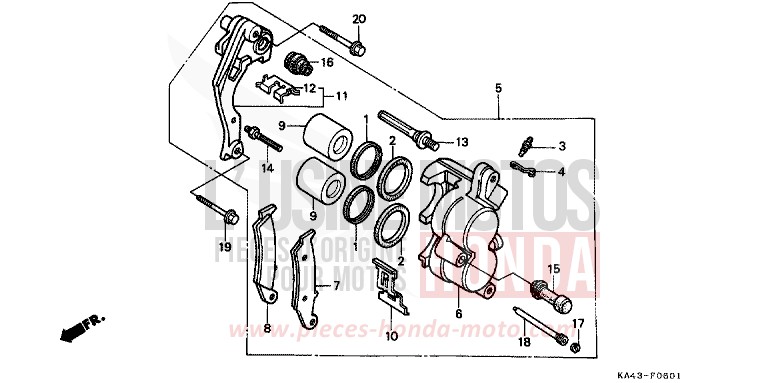 FRONT BRAKE CALIPER (2) for CR250R FLASH RED (R119) from 1987