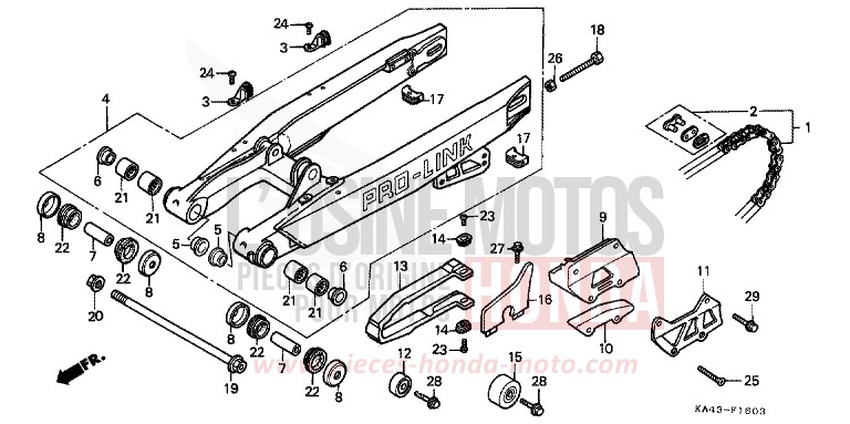 REAR FORK/DRIVE CHAIN (4) for CR250R FLASH RED (R119) from 1987