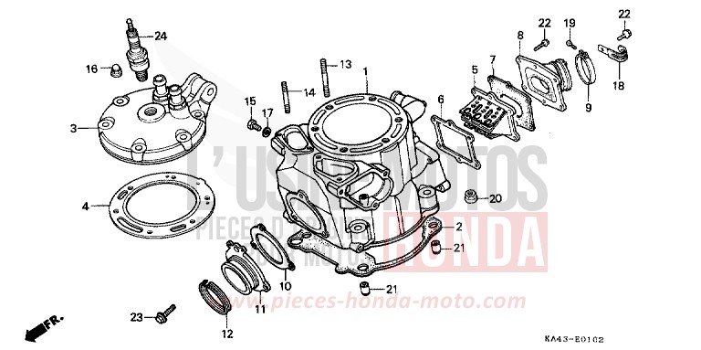 CYLINDER/CYLINDER HEAD (3) for CR250R FIGHTING RED (R134) from 1988