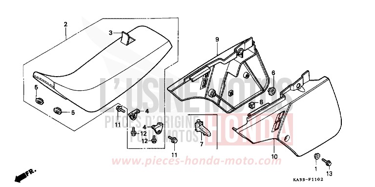 SEAT/SIDE COVER (3) for CR125R FIGHTING RED (R134) from 1987