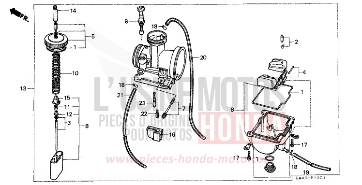 CARBURETOR (2) for CR250R FIGHTING RED (R134) from 1988