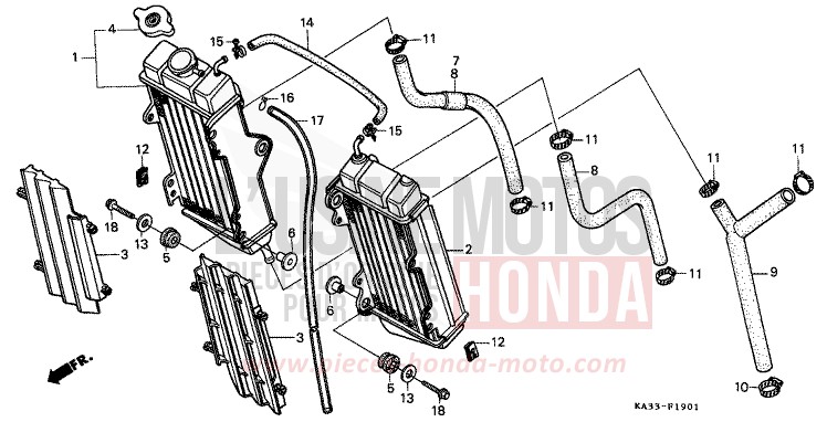 RADIATOR (2) for CR125R FIGHTING RED (R134) from 1987