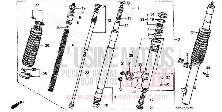 FRONT FORK (2) for CR250R FIGHTING RED (R134) from 1988