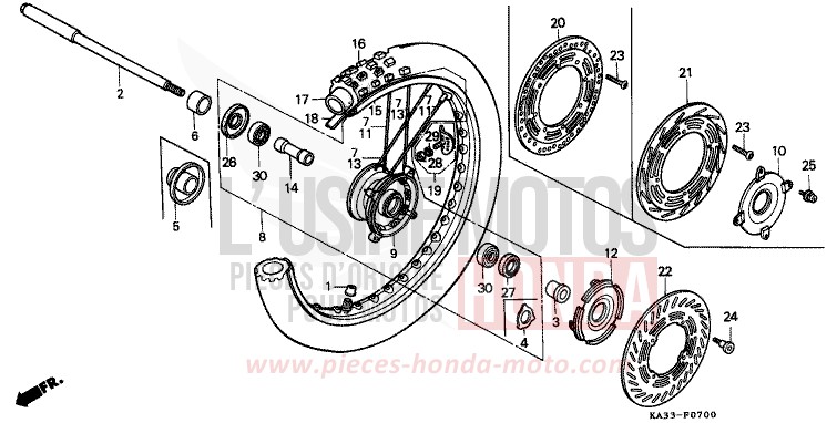 FRONT WHEEL for CR125R FLASH RED (R119) from 1987