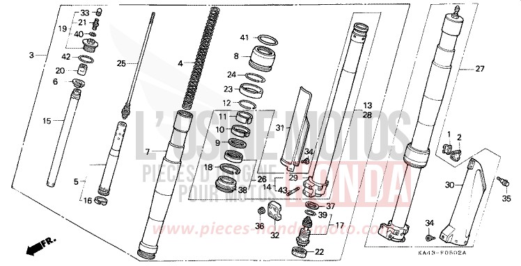 FRONT FORK (3) for CR250R FIGHTING RED (R134) from 1989