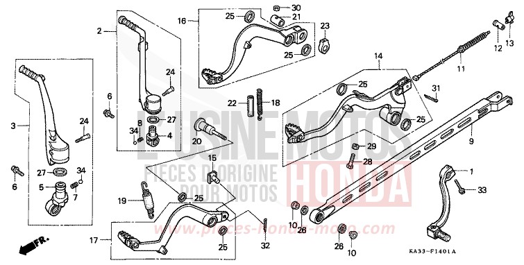 CHANGE PEDAL/BRAKE PEDAL/KICK STARTER ARM (2) for CR125R FIGHTING RED (R134) from 1988