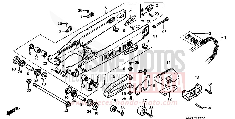 REAR FORK/DRIVE CHAIN (4) for CR125R FIGHTING RED (R134) from 1988