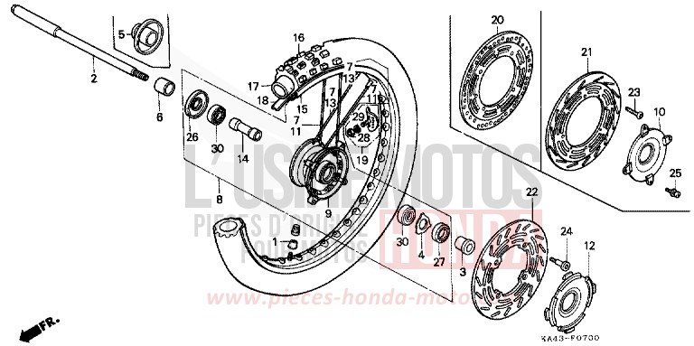 FRONT WHEEL for CR250R FIGHTING RED (R134) from 1989