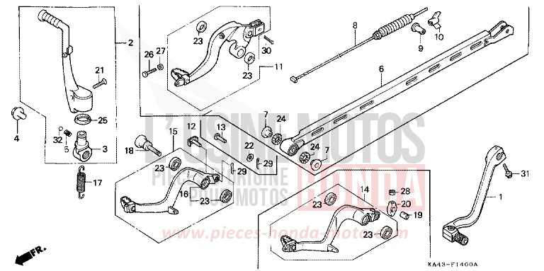 CHANGE PEDAL/BRAKE PEDAL/KICK STARTER ARM for CR250R FIGHTING RED (R134) from 1989