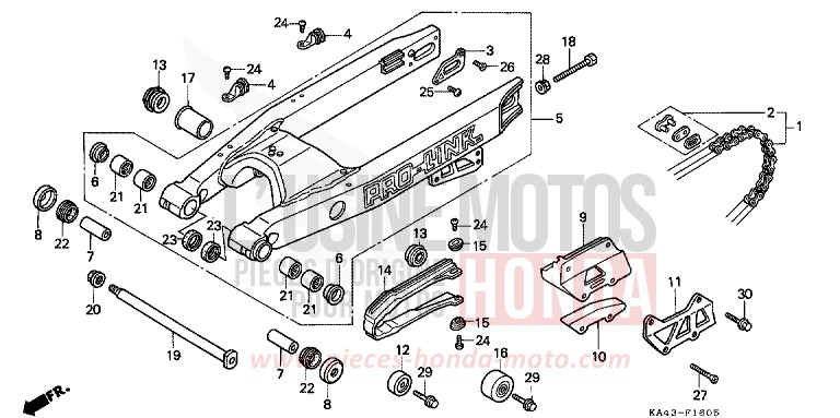 REAR FORK/SECONDARY CHAIN (6) for CR250R FIGHTING RED (R134) from 1989