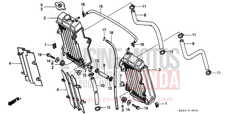 RADIATOR (4) for CR250R FIGHTING RED (R134) from 1989