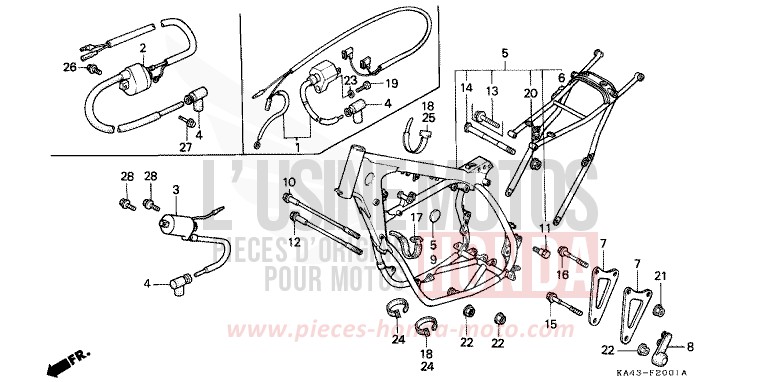 FRAME BODY/IGNITION COIL (2) for CR250R FIGHTING RED (R134) from 1989