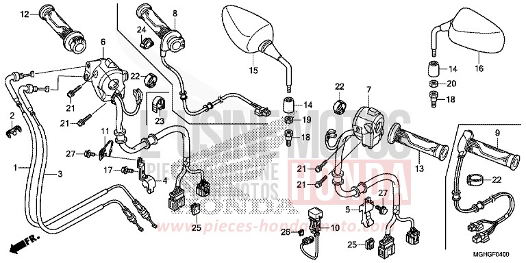 SWITCH/CABLE/MIRROR (VFR1200X/XA/XL) for VFR1200X CANDY PROMINENCE RED (R342B) from 2016
