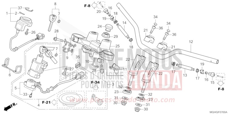 HANDLE PIPE/TOP BRIDGE for VFR1200X CANDY PROMINENCE RED (R342B) from 2016
