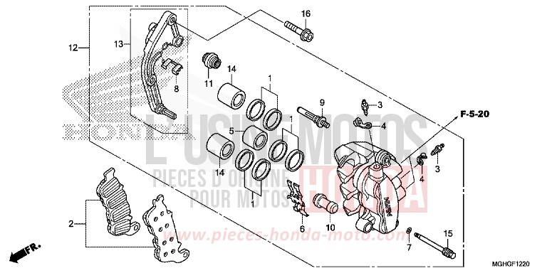 L. FRONT BRAKE CALIPER for VFR1200X CANDY PROMINENCE RED (R342B) from 2016