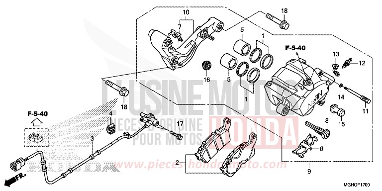 REAR BRAKE CALIPER for VFR1200X CANDY PROMINENCE RED (R342B) from 2016