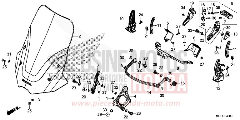 WINDSCREEN for VFR1200X CANDY PROMINENCE RED (R342B) from 2016