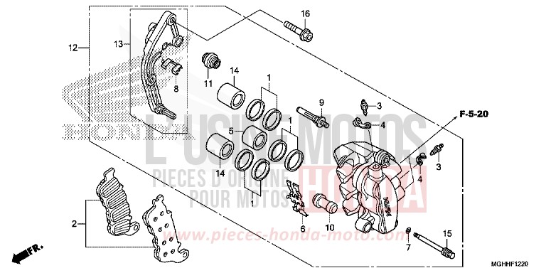 L. FRONT BRAKE CALIPER for VFR1200X CANDY PROMINENCE RED (R342B) from 2017