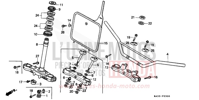 HANDLE PIPE/TOP BRIDGE/ STEERING STEM for CR125R FLASH RED (R119) from 1988