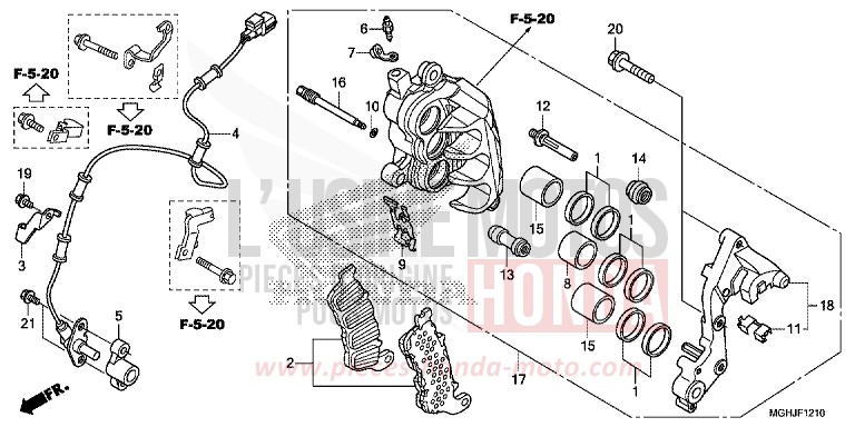 R. FRONT BRAKE CALIPER for VFR1200X CANDY PROMINENCE RED (R342B) from 2018