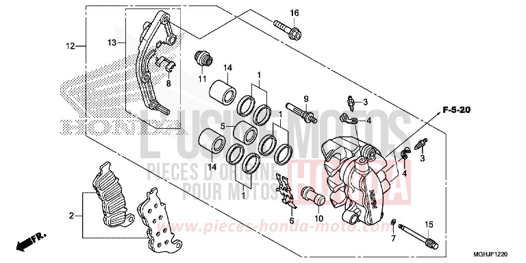 L. FRONT BRAKE CALIPER for VFR1200X CANDY PROMINENCE RED (R342B) from 2018