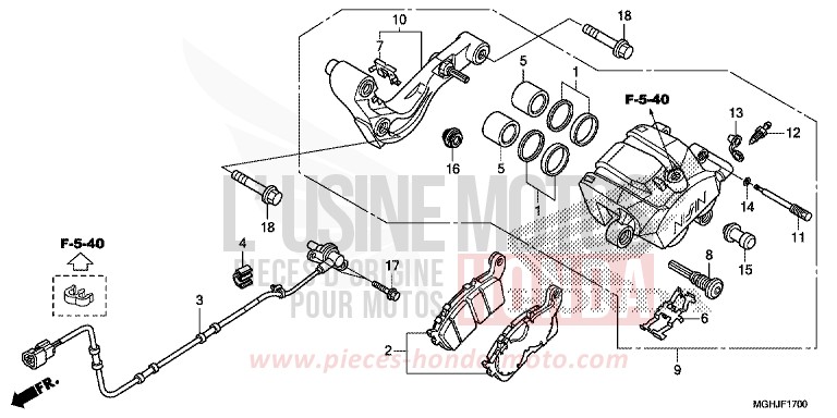 REAR BRAKE CALIPER for VFR1200X CANDY PROMINENCE RED (R342B) from 2018