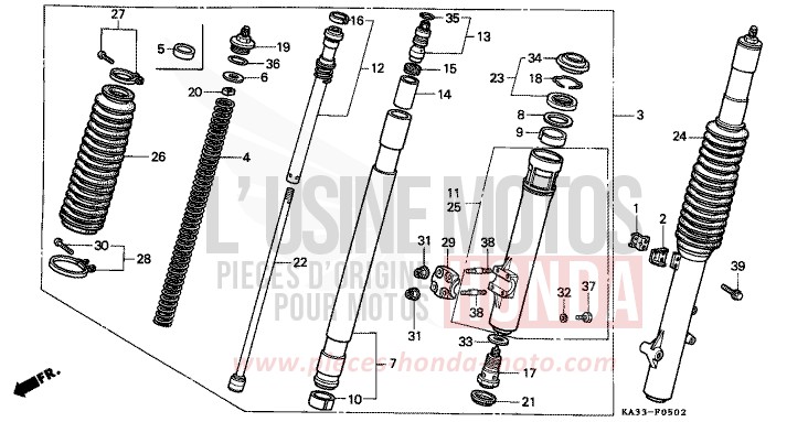 FRONT FORK (3) for CR125R FIGHTING RED (R134) from 1989