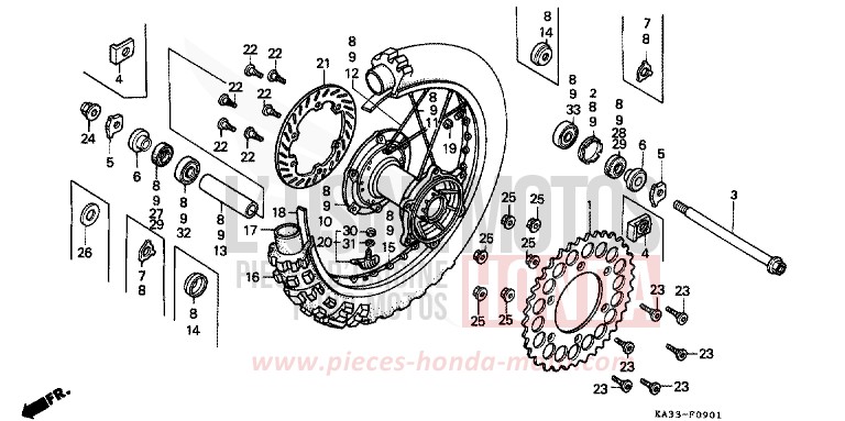 REAR WHEEL (2) for CR125R FIGHTING RED (R134) from 1989